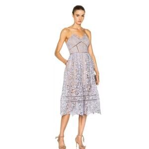 Self Portrait Azaelea Flared Guipure Lace Midi Dress in Lilac Sz 6